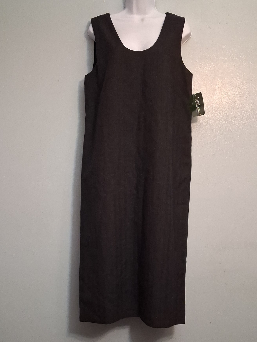 Harve Benard Size 10 Women's Wool Dark Gray, Red Stripe Sleeveless Shift Dress.